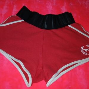 PINK Victoria's Secret Red and Black Athletic Shorts Dog Logo In Crest